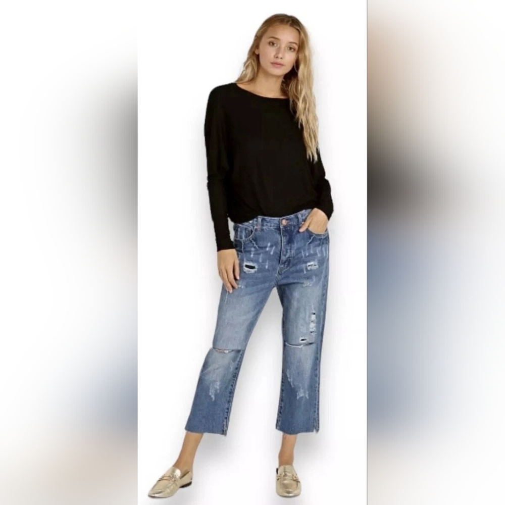 One Teaspoon Blue Ankle Cropped Jeans Distressed